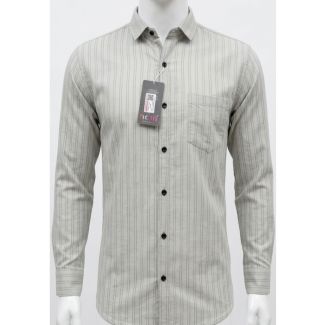 Men's Grey Striped Cotton Slim Fit Full Sleeve Casual Shirt India
