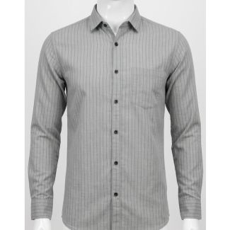 Mens Grey Striped Cotton Slim Fit Casual Shirt for Men in India