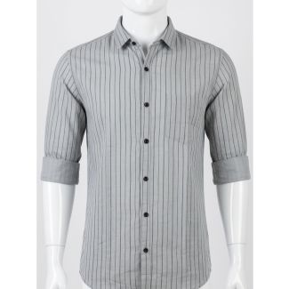 Mens Grey Striped Cotton Slim Fit Casual Shirt for Men Online India