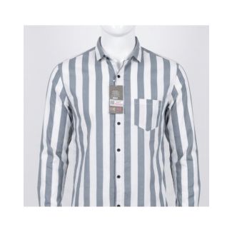 Mens Grey and White Vertical Stripe Slim Fit Cotton Casual Shirt India