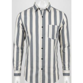 Mens Grey White Striped Cotton Slim Fit Casual Shirt Online India