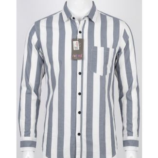 Men's Grey and White Striped Slim Fit Cotton Casual Shirt India