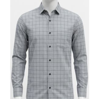 Mens Grey Windowpane Checkered Slim Fit Cotton Shirt India