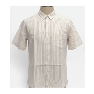 Men's light beige vertical stripe cotton half sleeve shirt for daily wear