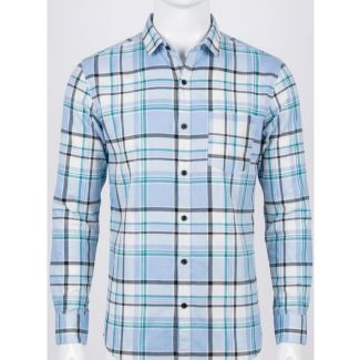Mens Light Blue Plaid Cotton Slim Fit Full Sleeve Casual Shirt India