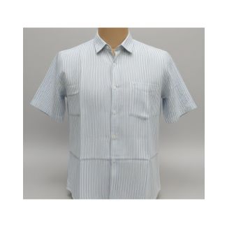Men's light blue striped cotton shirt half sleeve with classic collar