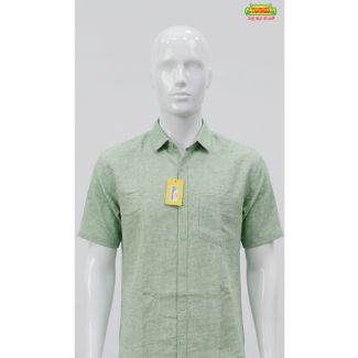 Mens light green textured cotton half sleeve shirt for casual wear in India