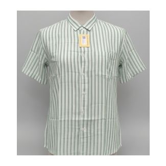 Men's Light Green and White Vertical Striped Half Sleeve Cotton Shirt