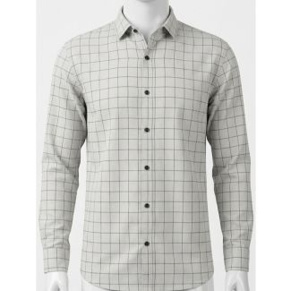 Mens Light Grey Checkered Slim Fit Cotton Casual Shirt for men in India