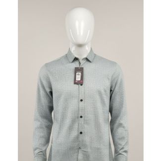Mannequin wearing a light grey men's full sleeve casual shirt with black buttons in India
