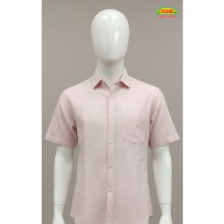 Mens light pink cotton short sleeve casual shirt with chest pocket