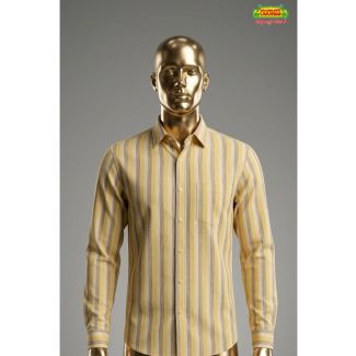 Mens light yellow striped cotton formal full sleeve shirt for office wear India