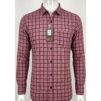 Men's Maroon Checkered Slim Fit Cotton Casual Shirt India