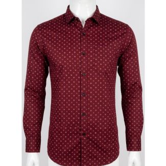 Men's Maroon Geometric Printed Casual Full Sleeve Shirt for India