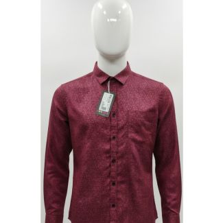 Mannequin wearing a deep maroon men's full sleeve shirt with subtle self-print India