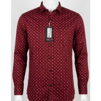 Mens Maroon Printed Slim Fit Long Sleeve Casual Shirt India