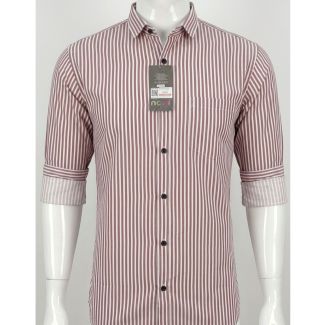 Mens Maroon White Striped Cotton Slim Fit Casual Shirt India