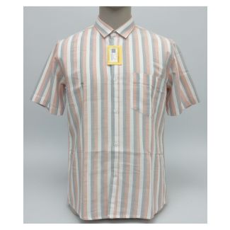 Men's multi-color striped khadi cotton half sleeve shirt with front pocket