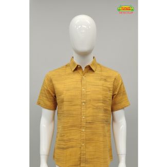 Men's mustard yellow striped cotton shirt with short sleeves India