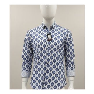 Men's navy blue and white geometric print cotton shirt full sleeve India