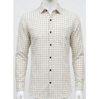 Mens Off-White Black Checkered Slim Fit Cotton Shirt for men in India