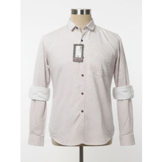 Men's off-white checkered cotton shirt with full sleeves and rolled cuffs - Gangavathi Exports