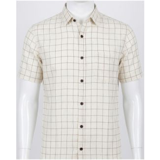 Mens Off-White Checkered Cotton Slim Fit Casual Shirt Online India