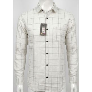 Mens Off-White Checkered Cotton Slim Fit Full Sleeve Shirt for Men in India