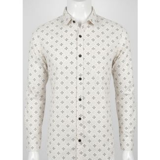 Men's Off-White Geometric Printed Slim Fit Casual Shirt for India