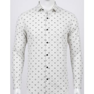Mens Off-White Geometric Printed Full Sleeve Casual Shirt for men in India