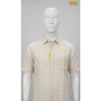 Mens off-white striped cotton half sleeve casual shirt for daily wear in India
