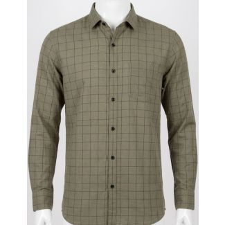 Mens Olive Green Checkered Slim Fit Cotton Casual Shirt for Men India