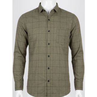Men's Olive Green Checkered Slim Fit Cotton Casual Shirt India