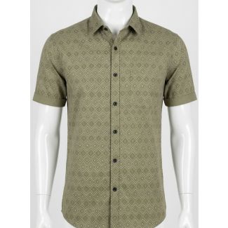 Men's Olive Green Geometric Print Slim Fit Cotton Shirt India