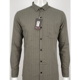 Mens Olive Green Striped Slim Fit Cotton Full Sleeve Shirt India