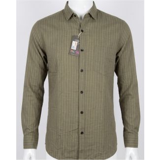 Mens Olive Green Striped Slim Fit Cotton Casual Shirt India