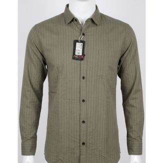 Mens Olive Green Striped Slim Fit Casual Cotton Shirt for Men India