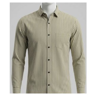Men's Olive Green Vertical Stripe Casual Full Sleeve Shirt India