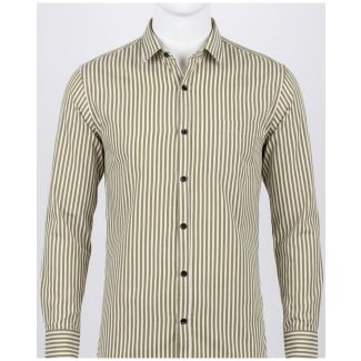 Mens Olive Green White Striped Full Sleeve Casual Shirt India