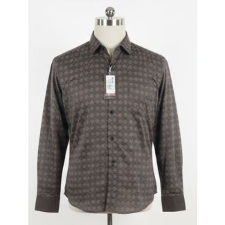 Men's patterned coffee brown cotton full sleeve shirt