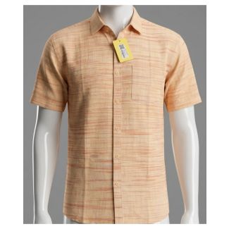 Mens peach textured cotton half sleeve casual shirt for everyday wear in India