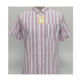 Men's pink and grey vertical stripe cotton shirt half sleeve regular fit