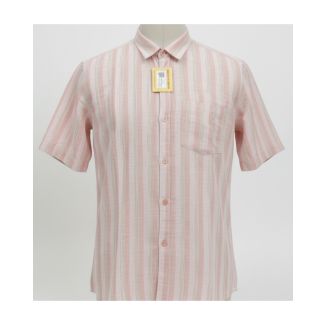 Men's pink striped cotton shirt with half sleeves and a classic collar