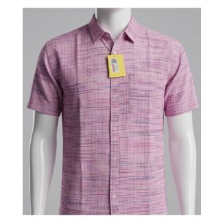 Mens pink textured cotton half sleeve casual shirt for daily wear in India
