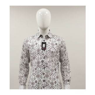 Mannequin wearing a white and grey patterned full sleeve men's casual shirt India