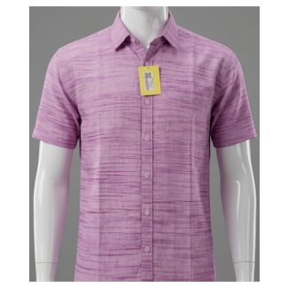 Mens purple striped textured cotton half sleeve shirt for casual wear India