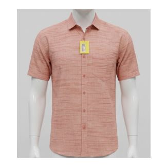 Mens rust peach textured cotton half sleeve casual shirt for men India