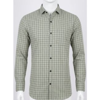 Mens Sage Green Checkered Cotton Slim Fit Full Sleeve Shirt India