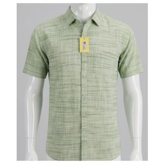 Mens sage green textured cotton half sleeve shirt for casual wear in India