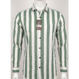 Mens Sage Green White Striped Slim Fit Cotton Casual Shirt India